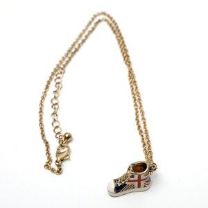 UK British Flag Enamelled Sneaker Shoe Pendant Necklace Gold Metal Band High Top